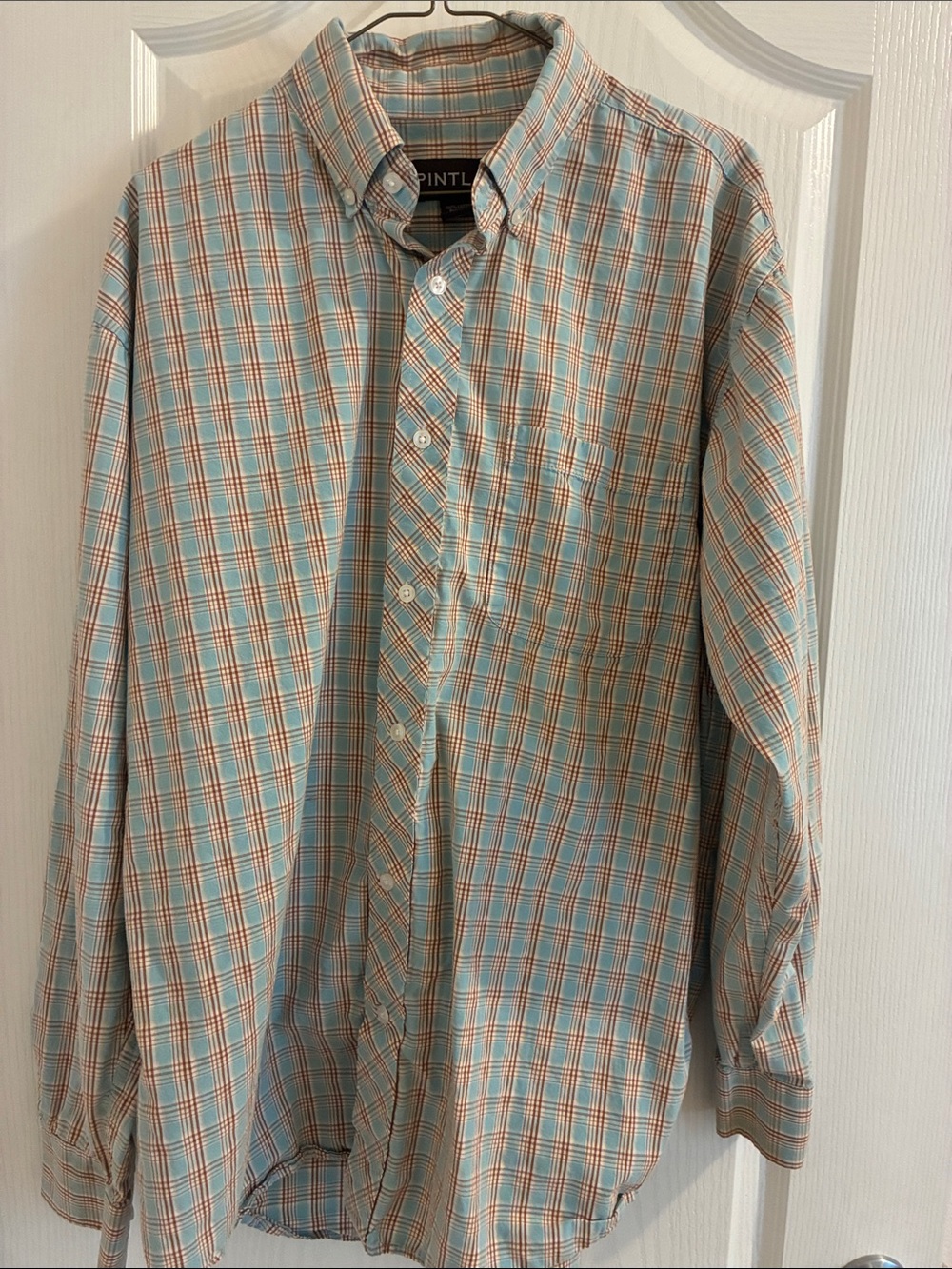 Light Blue & Orange Plaid Button-Down Shirt by PINTLAR 100% cotton